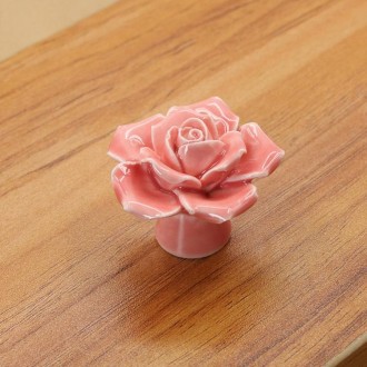 4 PCS 41mm Rose Shape Modern Literary Color Glazed Ceramic Cabinet Drawer Handle(Pink)