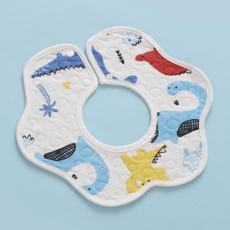 2 PCS Thin Cotton Gauze Waterproof Soft 360 Degree Rotating Baby Bib(Dinosaur)