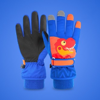 2020KL Cartoon Dinosaur Pattern Children Anti-Slip And Waterproof Ski Gloves Windproof and Warm Gloves for Cycling Sports, Colou