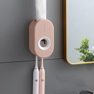 Paste Type Automatic Toothpaste Squeezer Set Wall-mounted Toothpaste Toothbrush Rack(Cherry Blossom Powder)