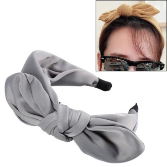 Rabbit Ears Cloth Bow Headband Girls Hair Hoop Bands Accessories(Grey)