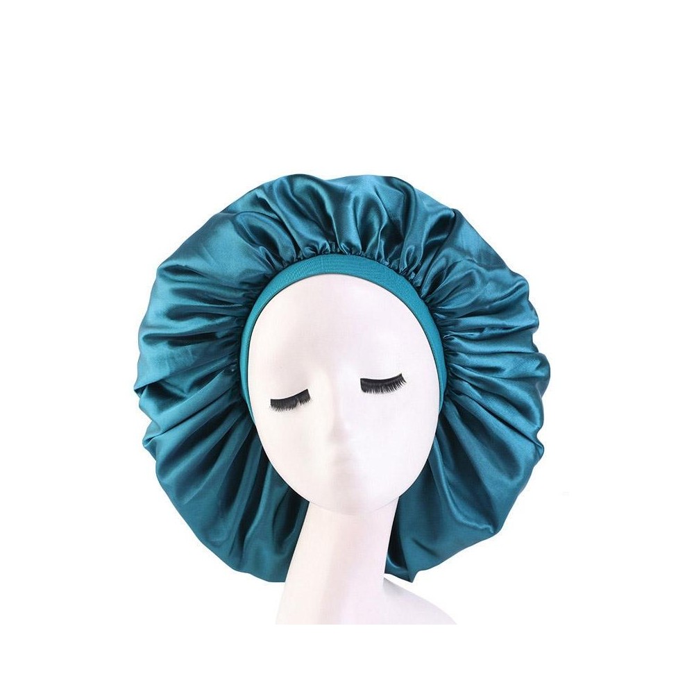 3 PCS TJM-405A Large Satin Round Hat Stretch Wide Brim Night Hat Chemotherapy Hat, Size: One Size(Peacock Blue)