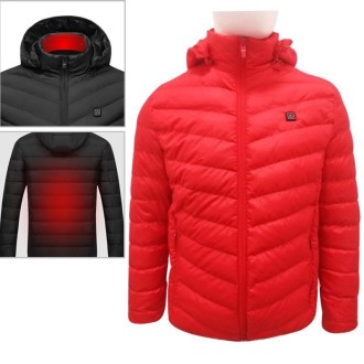 USB Heated Smart Constant Temperature Hooded Warm Coat for Men and Women (Color:Red Size:L)