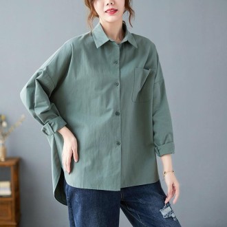 Solid Color Loose Casual Shirt (Color:Green Size:XL)