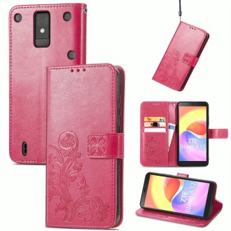 For ZTE Blade A32 Four-leaf Clasp Embossed Buckle Leather Phone Case(Rose)