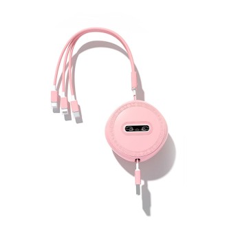 Micro + 8 Pin + Type-C / USB-C 3 In 1 Telescopic Charging Cable (Pink)