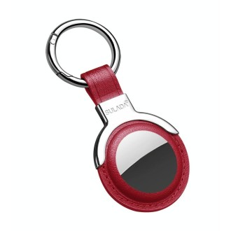 SULADA Leather Protective Cover Case with Switchable Keychain Ring For AirTag(Red)