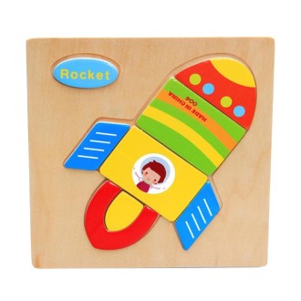 10 PCS Children Educational Toy Wooden Cartoon Jigsaw Puzzle(Rocket)