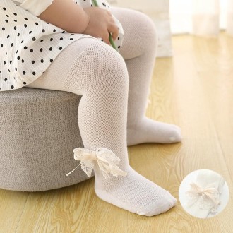 Spring And Autumn Thin Breathable Girl Mesh Pantyhose Lace Baby Tights, Size:15/17(White Bowknot)