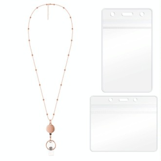 QD-2451 Multifunctional Metal Bead Chain Retractable Pulling Buckle ID Card Holder(Rose Gold)