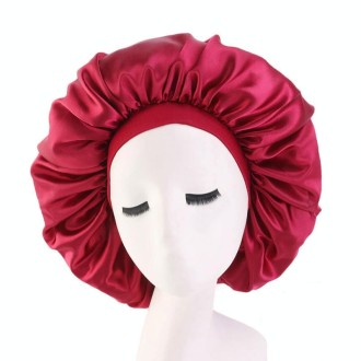 3 PCS TJM-405A Large Satin Round Hat Stretch Wide Brim Night Hat Chemotherapy Hat, Size: One Size(Red Wine)