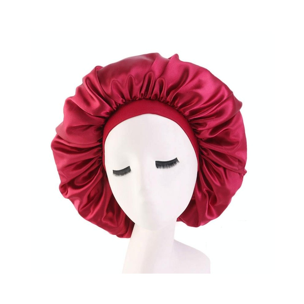 3 PCS TJM-405A Large Satin Round Hat Stretch Wide Brim Night Hat Chemotherapy Hat, Size: One Size(Red Wine)