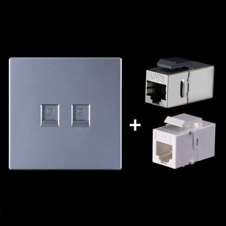 CAT.6 Shielded Pass-through Network Module, Dual Ports Panel + Shielded Pass-through + Telephone Socket (Grey)