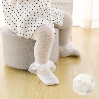 Spring And Autumn Thin Breathable Girl Mesh Pantyhose Lace Baby Tights, Size:24/26(White Lace)