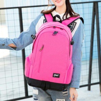 1107 Student Bag Leisure Backpack(Rose Red)