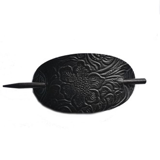 Vintage Faux Leather Hair Clips with Wood Stick Oval Shape Hair Barrettes(Black)