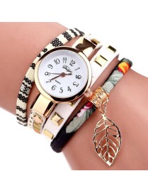 Ladies Quartz Bracelet Watch with Leaf Shape Pendant(White)