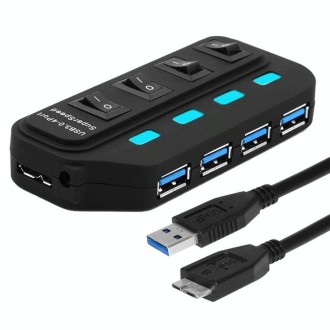 4 Ports USB 3.0 Hub with Individual Switches for each Data Transfer Ports(Black)