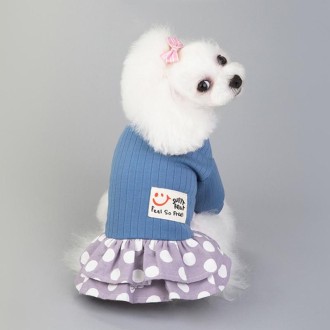 Pet Dog Costume Skirt Spring and Summer Smiley Polka Dot Dress, Size:M(Blue)