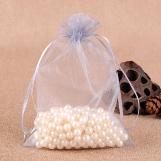 100 PCS Gift Bags Jewelry Organza Bag Wedding Birthday Party Drawable Pouches, Gift Bag Size:7X9cm(Grey)