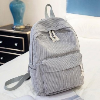 Soft Fabric Backpack Female Corduroy Design School Backpack for Teenage Girls Women(Light Grey)