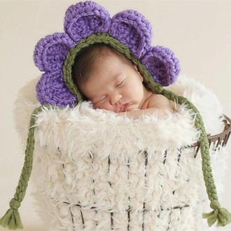 Sun Flower Shape Cotton Children Photography Hand-knitted Wool Cap with Belt(Purple)