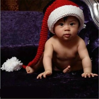 Children Photography Clothing Baby Photo Wool Long Tail Cap Baby Hundred Days Modeling Christmas Hat(Red)