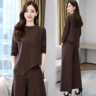 Autumn New Style Wide-Leg Pants Suit, Size: L(Brown)