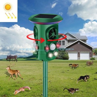 RC-543 Solar Energy 360 Degree Omnidirectional Ultrasonic Bird Repeller Animal Repeller(Dark Green)