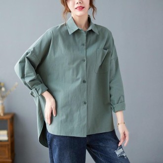 Solid Color Loose Casual Shirt (Color:Green Size:XXXL)