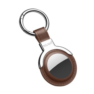 SULADA Leather Protective Cover Case with Switchable Keychain Ring For AirTag(Coffee)