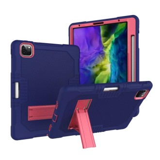 For iPad Pro 12.9 inch (2018/2020) Contrast Color Robot Shockproof Silicone + PC Protective Tablet Case with Holder(Navy Blue Ro