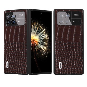 For Xiaomi Mix Fold 3 ABEEL Genuine Leather Crocodile Pattern Black Edge Phone Case(Coffee)