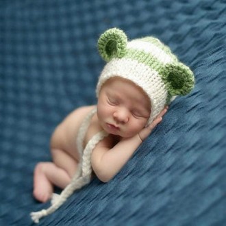 Cartoon Mouse Shape Cotton Children Photography Hand-knitted Wool Cap with Belt(Green)