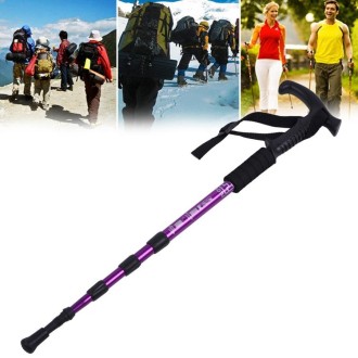 Aotu AT7555 108cm Outdoor Camping Aluminum Alloy T Handle Lock 4 Alpenstock(Purple)