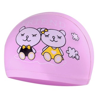 Children Waterproof Hair Care PU Coated Cartoon Pattern Swimming Cap(Pink Bear)