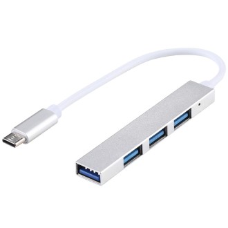 T-818 4 x USB 3.0 to USB-C / Type-C HUB Adapter (Silver)