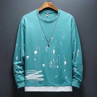 Fake Two-piece Crew-neck Long-sleeve T-shirt (Color:Sky Blue Size:125)