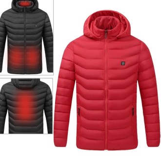 USB Heated Smart Constant Temperature Hooded Warm Coat for Men and Women (Color:Red Size:XXL)