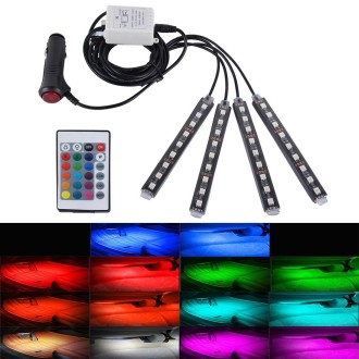 4 in 1 4.5W 36 SMD-5050-LEDs RGB Car Interior Floor Decoration Atmosphere Colorful Neon Light Lamp with Wireless Remote Control,