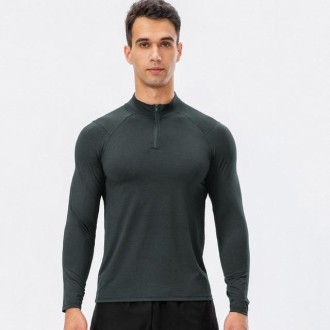 Autumn And Winter Half Zipper Long-sleeved Slim Fit Sportswear For Men (Color:Dark Gray Size:XXL)
