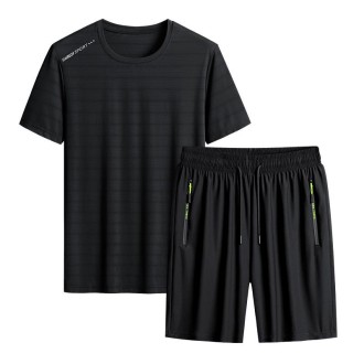 Summer Men T-shirt Short Pants Sports Suit Casual Fitness Two-piece Set, Size:XL(Black Top+Black Shorts)