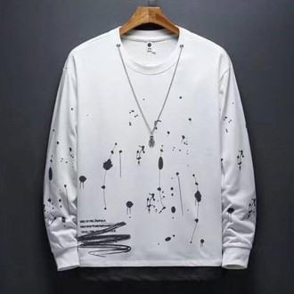 Fake Two-piece Crew-neck Long-sleeve T-shirt (Color:White Size:105)