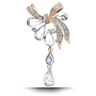 Women Drill Droplet Butterfly-knotted Brooch(White)