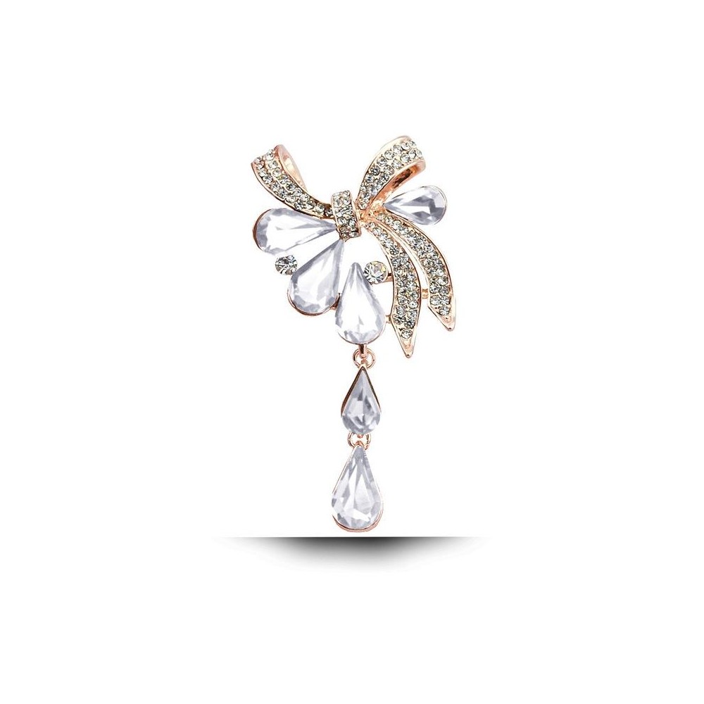 Women Drill Droplet Butterfly-knotted Brooch(White)