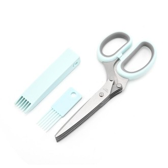 Five-Layer Vegetable Scissors Office Shredding Stainless Steel Scissors(Blue Gray)