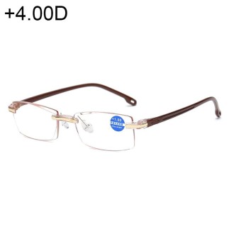 Rimless Anti Blue-ray Blue Film Lenses Presbyopic Glasses, +4.00D(Brown)