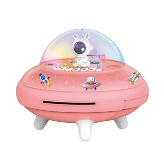 19.6 x 13.7 x 19.6cm UFO Flying Saucer Money Bank Toys Childrens Astronaut Intelligent Simulation Savings Jar(Pink Rabbit)