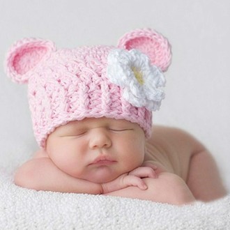 Cartoon Mouse Shape Cotton Children Photography Hand-knitted Wool Cap(Pink)