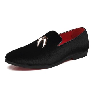 Casual Sickle Suede Men Shoes Flat Slip-on Pointed Toe Dress Shoes Loafer, Size:39(Black)